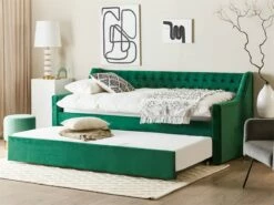 Cama Con Somier De Terciopelo Verde Esmeralda 90 X 200 Cm MONTARGIS