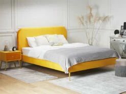 Cama Con Somier De Terciopelo Amarillo/dorado 180 X 200 Cm FLAYAT