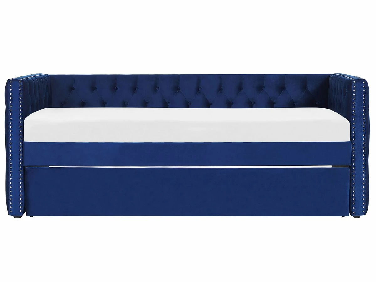 Cama Con Somier De Terciopelo Azul Marino 90 X 200 Cm GASSIN - Imagen 6