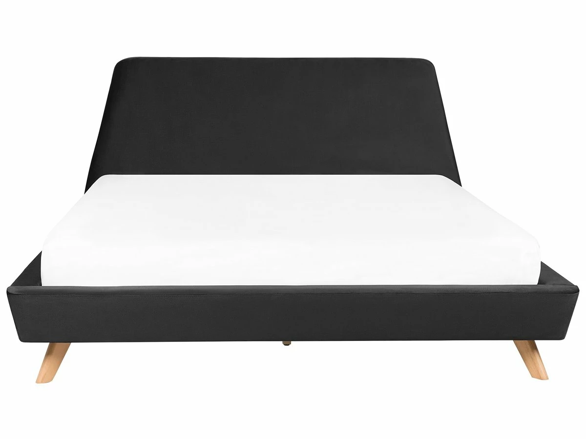 Cama Con Somier De Terciopelo Negro/madera Clara 180 X 200 Cm VIENNE - Imagen 4