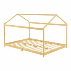 Cama Infantil Vindafjord En Forma De Casa Bambú 140 X 200 Cm - Color Natural [en.casa]