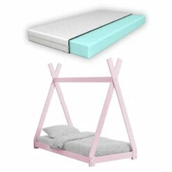 Cama Infantil Onejda Con Colchón De Espuma Fría- Diseño Tipi - Pino 80 X160 Cm - Verde Menta [en.casa]