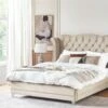 Cama Con Somier De Terciopelo Beige 180 X 200 Cm AYETTE