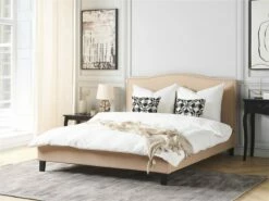 Cama Con Somier De Poliéster Beige/negro 160 X 200 Cm MONTPELLIER