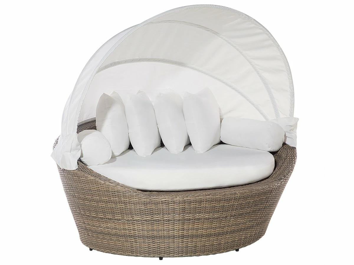 Cama De Exterior De Ratán Marrón Claro/blanco Crema SYLT - Imagen 2