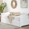 Cama Con Somier De Madera De Caucho Blanca 90/180 X 200 Cm CAHORS