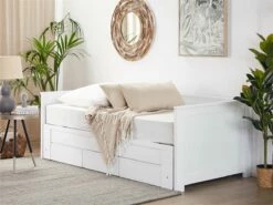 Cama Con Somier De Madera De Caucho Blanca 90/180 X 200 Cm CAHORS
