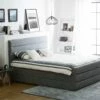 Cama Con Somier De Poliéster Gris Claro 180 X 200 Cm VALBONNE