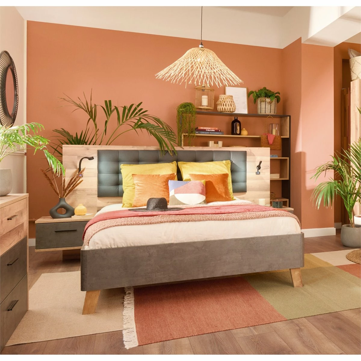 Cama 160x200 Cm Con Cabecera Y Mesas De Cabecera RICCIANO - Imagen 2