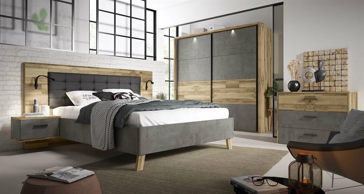 Cama 160x200 Cm Con Cabecera Y Mesas De Cabecera RICCIANO - Imagen 3