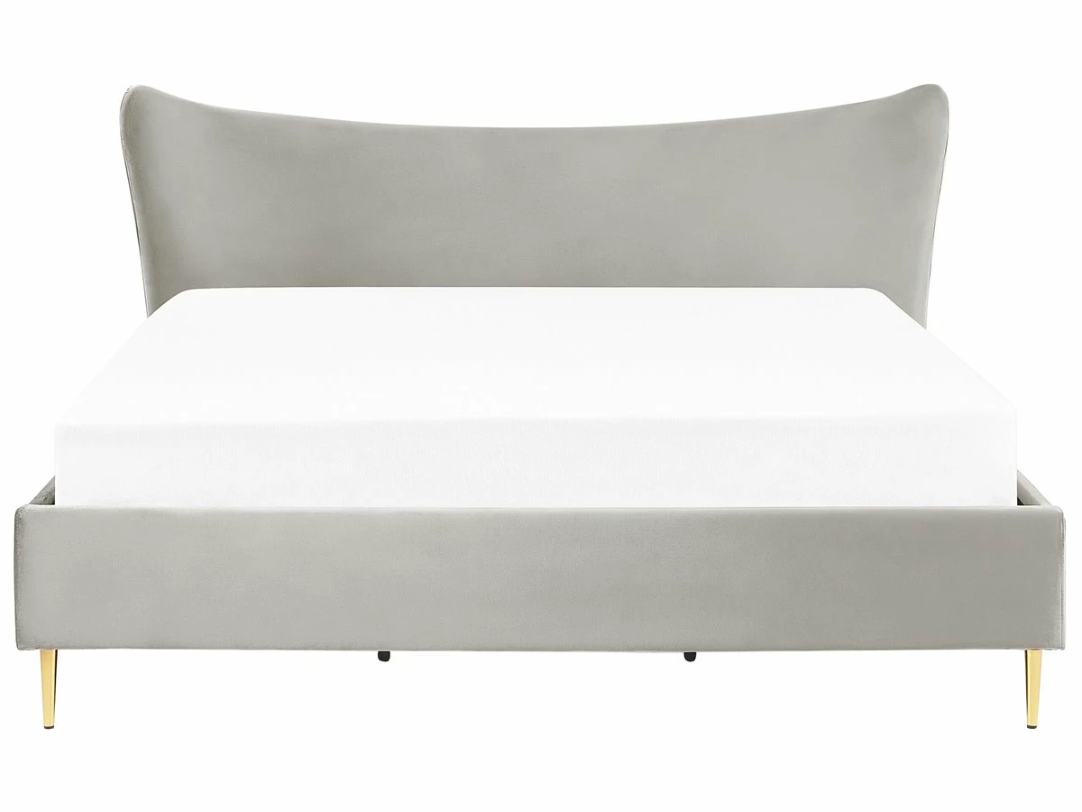 Cama Con Somier De Terciopelo Gris Claro/dorado 180 X 200 Cm CHALEIX - Imagen 5