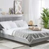Cama Con Somier De Poliéster Gris Claro 140 X 200 Cm POITIERS