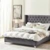 Cama Con Somier De Terciopelo Gris/plateado 180 X 200 Cm LUBBON
