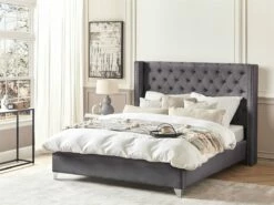 Cama Con Somier De Terciopelo Gris/plateado 180 X 200 Cm LUBBON