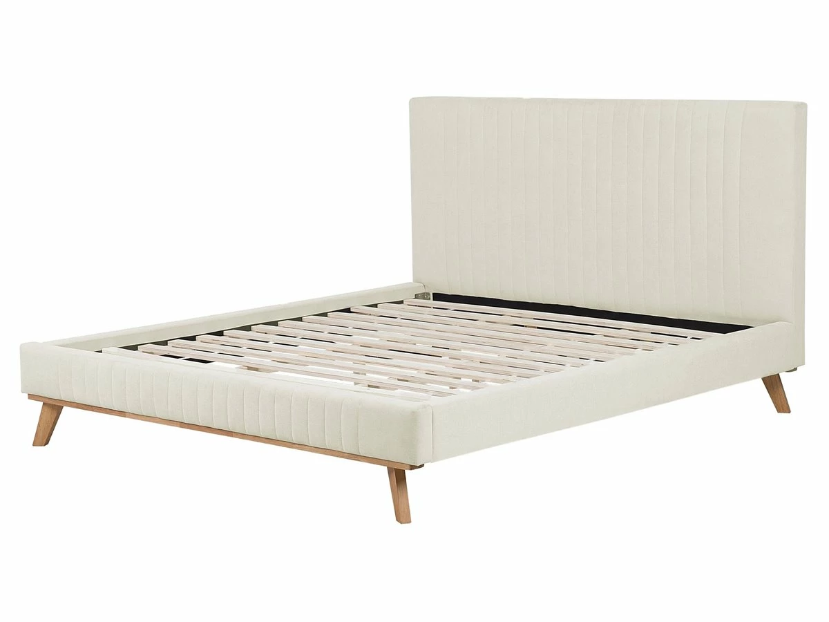 Cama Con Somier De Chenilla Beige Claro/madera Clara 160 X 200 Cm TALENCE - Imagen 5