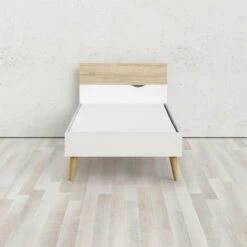 Cama 90x200 DELTA Blanco Y Roble Patinado