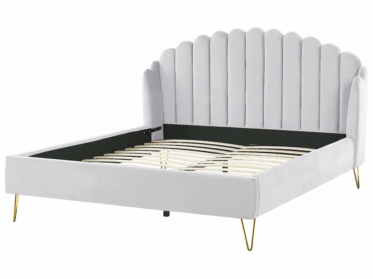 Cama Con Somier De Terciopelo Gris Claro/dorado 180 X 200 Cm AMBILLOU - Imagen 5