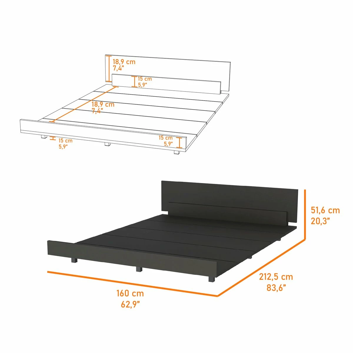 Base Cama Queen Kaia, Con Marco 51.6CM A X 212.5CM P X 160CM L Wengue - Imagen 3