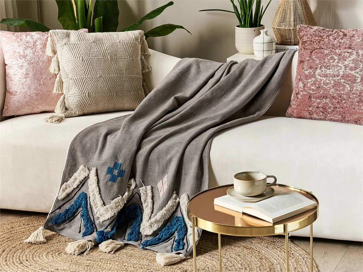 Manta De Algodón Gris/beige/azul/rosa 130 X 180 Cm KOTTAYAM - Imagen 2