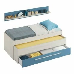 Cama Nido Juvenil Con Estante Wic Blanco Alpes Y Azul 66x200X96 Cm