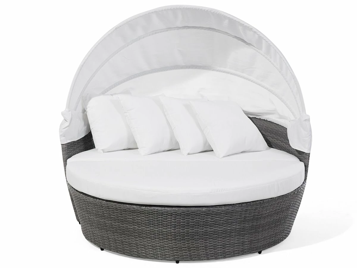 Cama De Exterior De Ratán Gris/blanco Crema SYLT LUX - Imagen 5