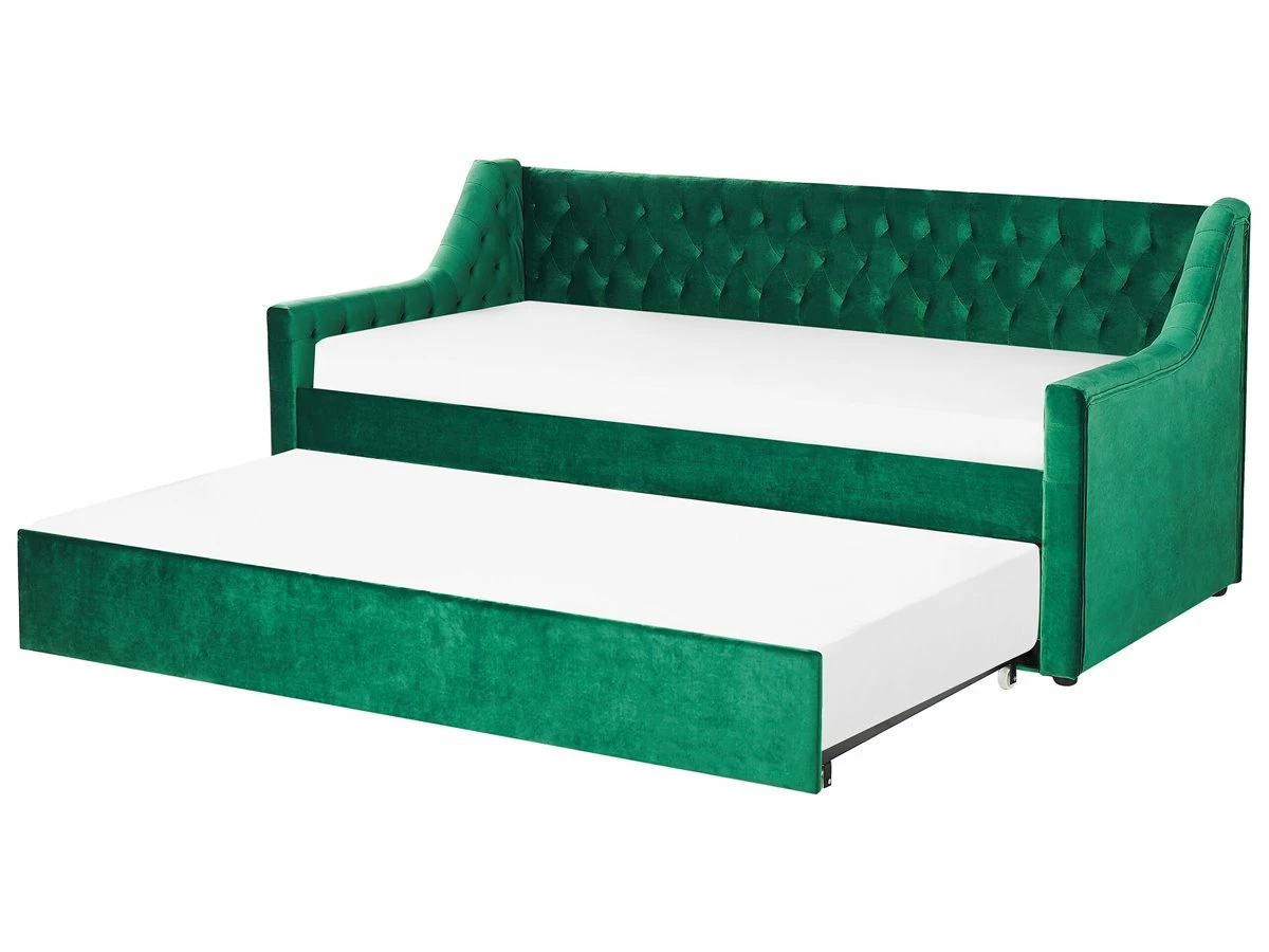 Cama Con Somier De Terciopelo Verde Esmeralda 90 X 200 Cm MONTARGIS - Imagen 2