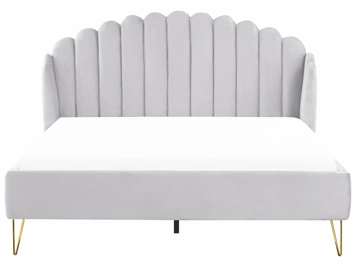 Cama Con Somier De Terciopelo Gris Claro/dorado 180 X 200 Cm AMBILLOU - Imagen 4