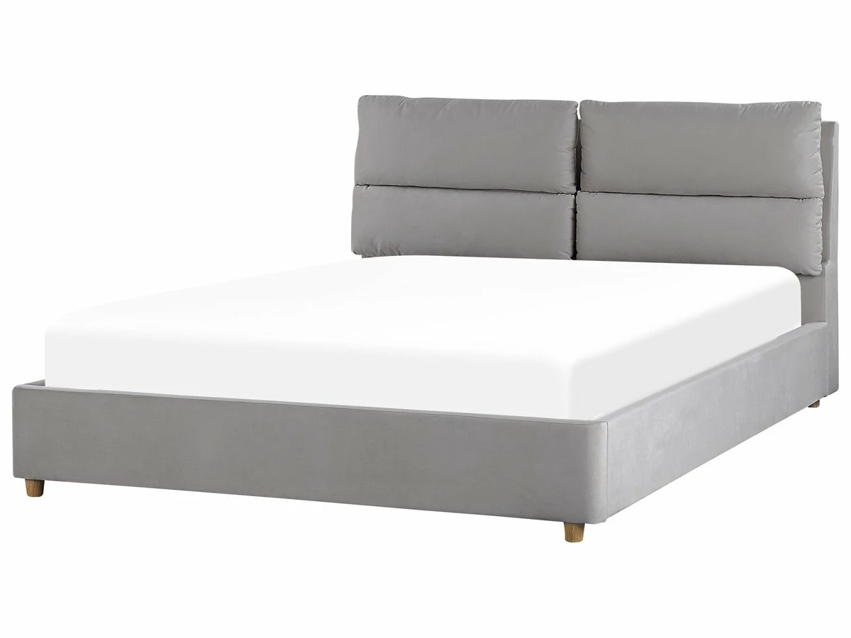 Cama Con Somier De Terciopelo Gris Claro 160 X 200 Cm BATILLY - Imagen 4