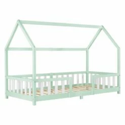 Cama Para Niños Sisimiut Forma De Casa Pino 90x200 Cm Verde Menta Y Blanco Mate [en.casa]