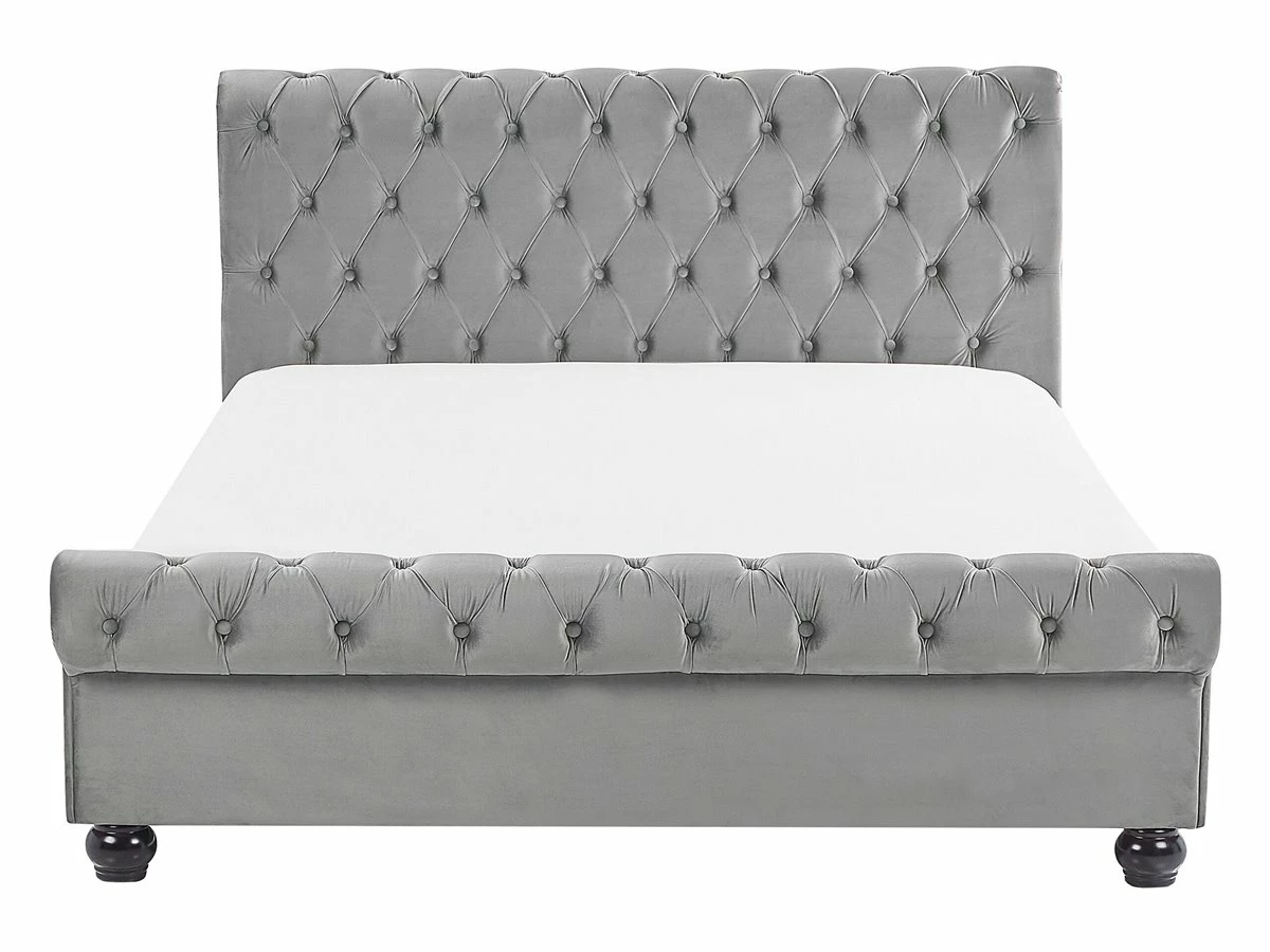 Cama Con Somier De Terciopelo Gris Claro/negro 140 X 200 Cm AVALLON - Imagen 5