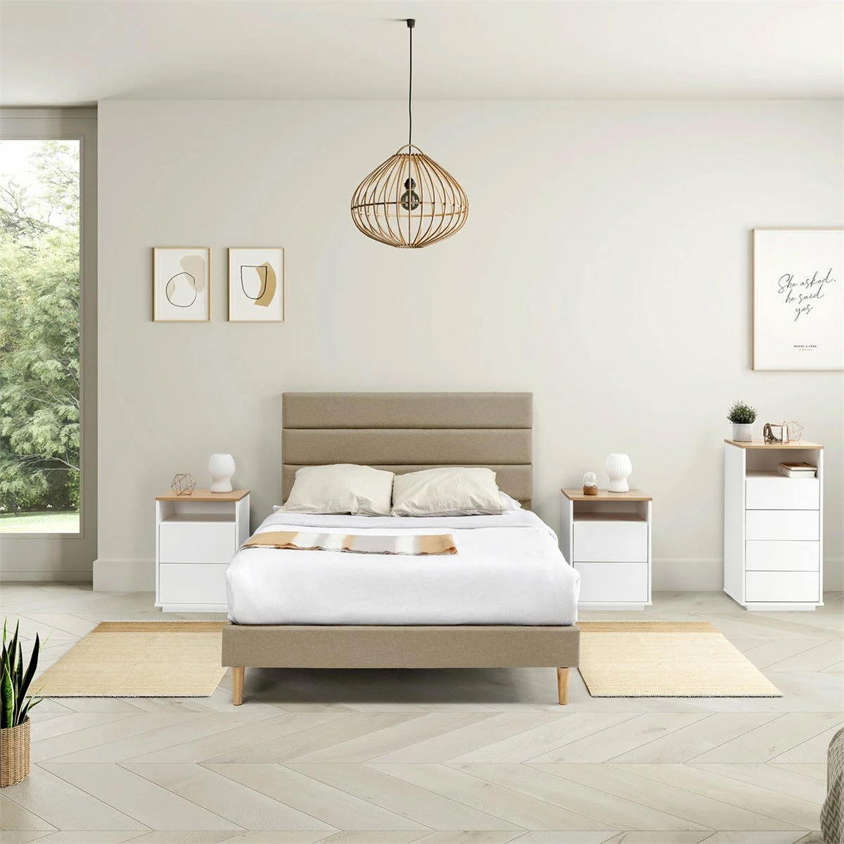 Estructura De Cama Tapizada Aroma 135/140x190 Cm, Beige - Imagen 6