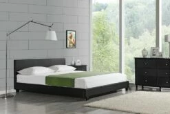 [Corium] Cama De Matrimonio Albacete De Cuero Sintético Moderna - (180cm X 200cm) - (negro)