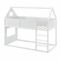 Litera Para Niños Quedlinburg En Forma De Casa Con Escalera Pino200 X 90 Cm -Blanco [en.casa]