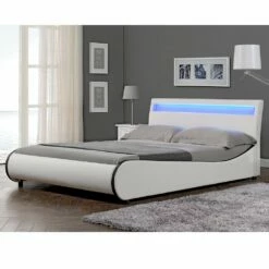 Corium Cama Doble (Valencia) Tapizada En Cuero Sintético Con LED - 140x200cm (blanco)