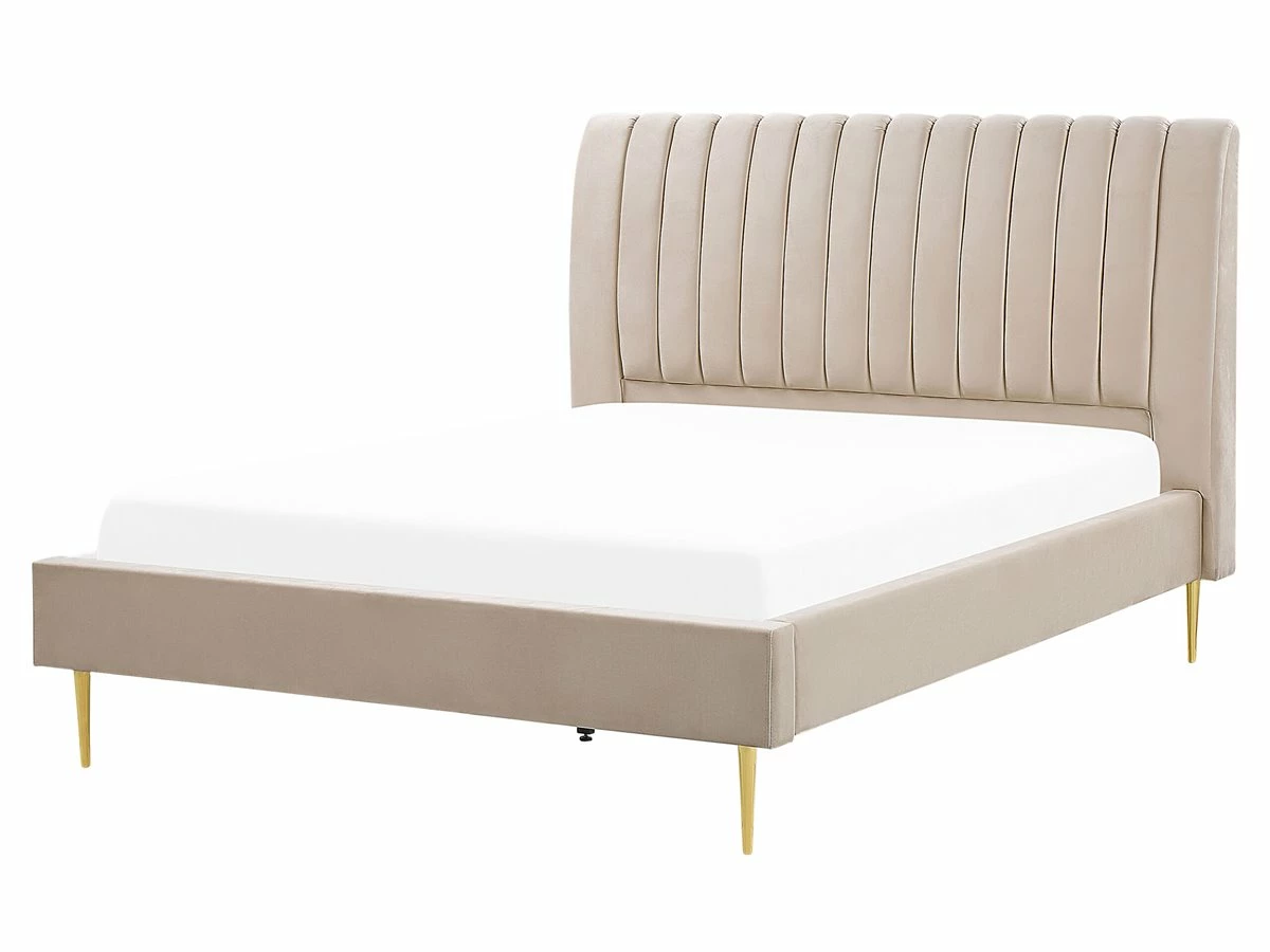 Cama Con Somier De Terciopelo Beige Arena/dorado 160 X 200 Cm MARVILLE - Imagen 2