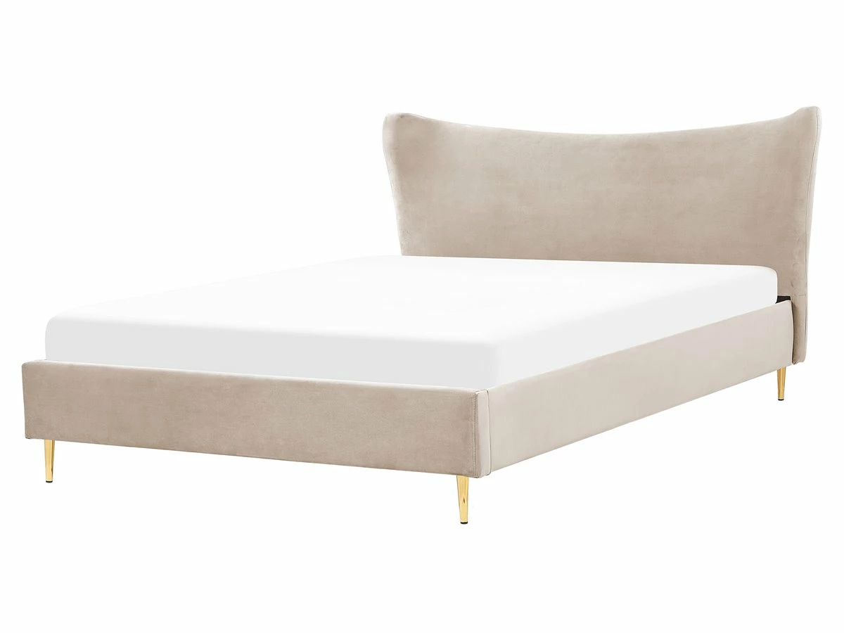 Cama Con Somier De Terciopelo Gris Pardo/dorado 160 X 200 Cm CHALEIX - Imagen 2