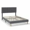 Estructura De Cama Tapizada Sorni 90x190 Cm, Gris Oscuro