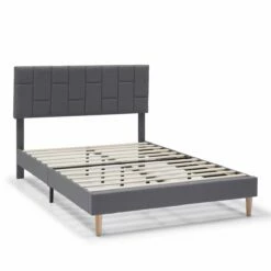Estructura De Cama Tapizada Sorni 90x190 Cm, Gris Oscuro
