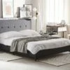 Cama Con Somier De Poliéster Gris Oscuro/negro 140 X 200 Cm AMBASSADOR