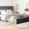 Cama Con Somier De Terciopelo Gris 140 X 200 Cm NOYERS