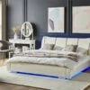 Cama LED De Piel Blanco Crema/plateado 140 X 200 Cm NANTES