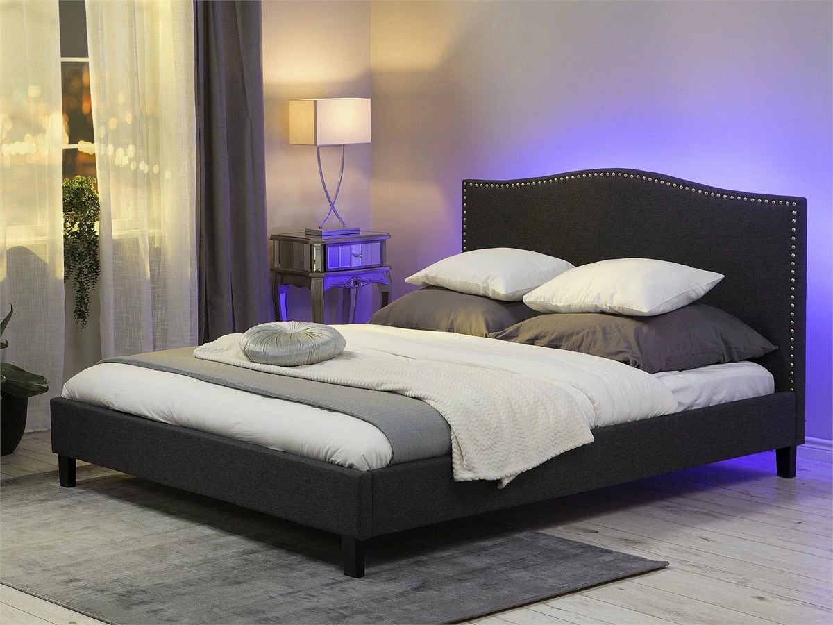 Cama LED Multicolor De Poliéster Gris Oscuro 160 X 200 Cm MONTPELLIER