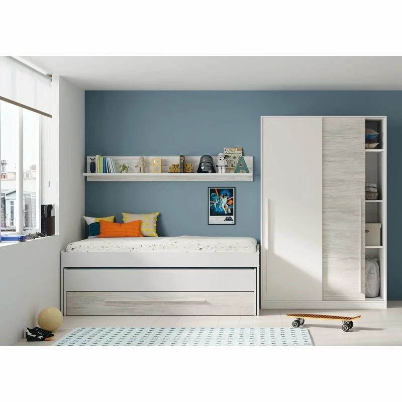 Cama Doble Juvenil Con Estante Elliot Blanco Artik (Blanco Mate) – Blanco Velho 199(cama)/180(estante) X 65(cama)/22,5(estante) X 96(cama)/19(estante) - Imagen 2