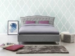 Cama Con Almacenaje De Poliéster Gris Claro/plateado 140 X 200 Cm METZ