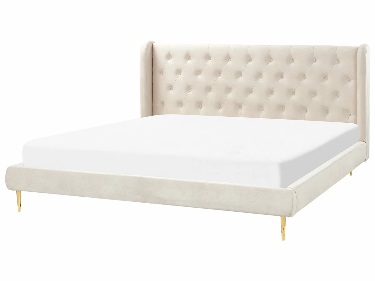 Cama Con Somier De Terciopelo Beige/dorado 180 X 200 Cm FORBACH - Imagen 2
