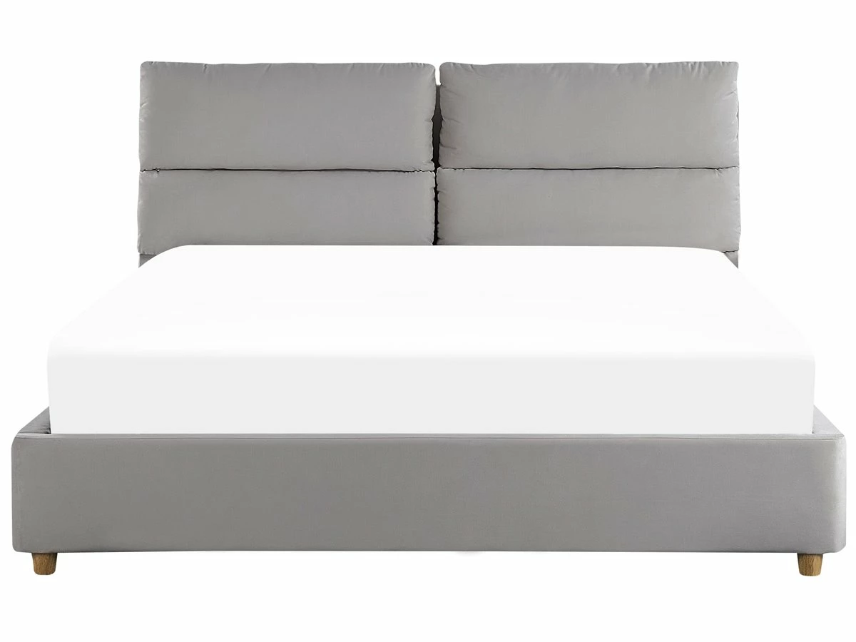 Cama Con Somier De Terciopelo Gris Claro 160 X 200 Cm BATILLY - Imagen 5
