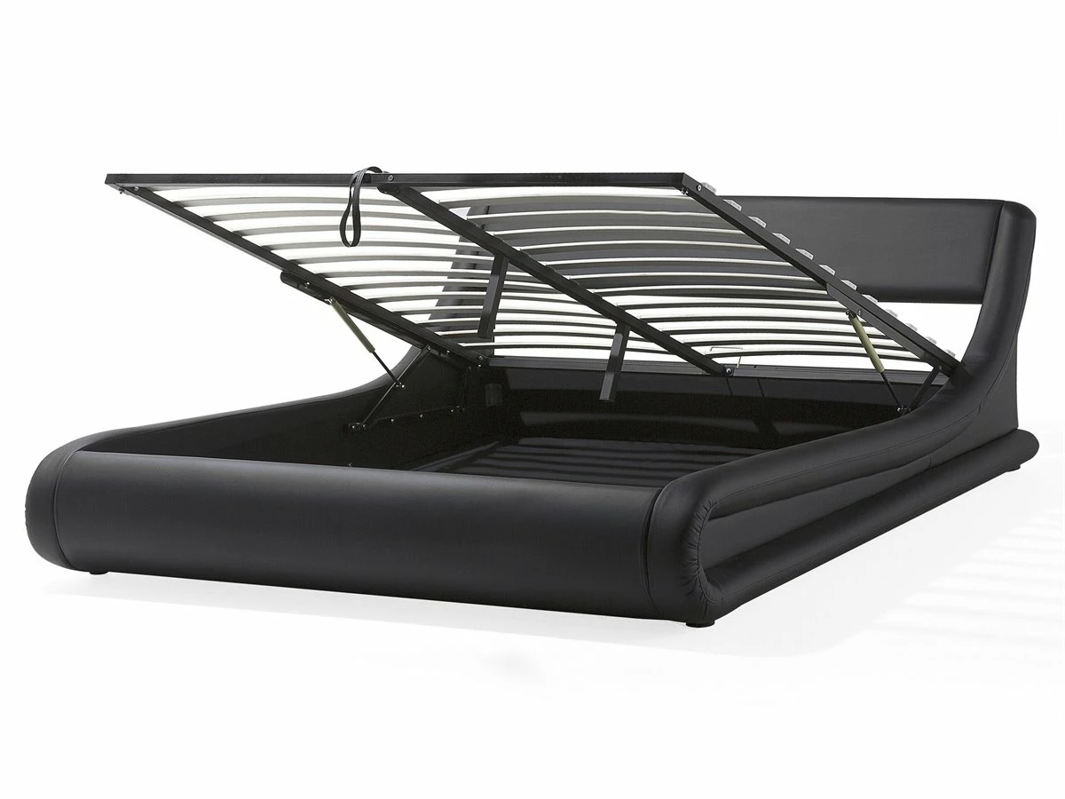 Cama Con Almacenaje De Piel Sintética Negra 160 X 200 Cm AVIGNON - Imagen 2