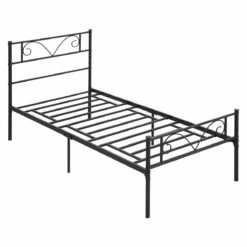 HOMCOM Marco De Cama Individual De Metal 31 Cm Para Colchón 90x190 Cm Con Cabecera Forma De Mariposa Estructura De Cama Con Espacio Bajo De Almacenamiento 95x196x100 Cm Negro
