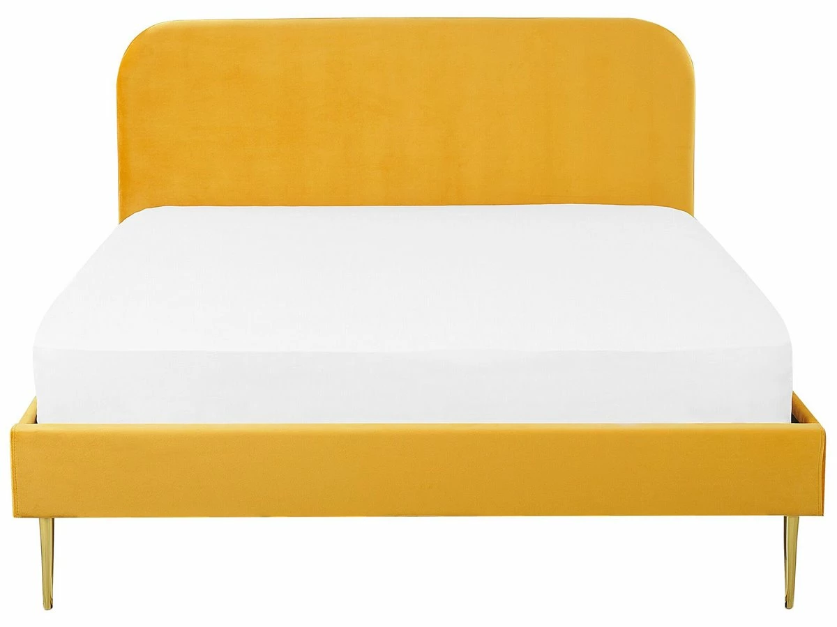 Cama Con Somier De Terciopelo Amarillo/dorado 180 X 200 Cm FLAYAT - Imagen 4