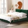 Cama Con Somier De Terciopelo Verde Esmeralda/negro 160 X 200 Cm MELLE
